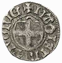 Cisso von Ruttenberg 1424-1434, szeląg, Aw: Tarcza zakonna i napis MAGISTR LIVONIE, Rw: Krzyż, w p..