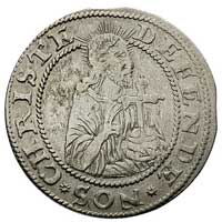 grosz oblężniczy 1577, Gdańsk, moneta stempla K. Goebla (bez kawki), na rewersie rozetka kończy na..