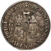talar 1586, Nagy Banya, Aw: Półpostać króla i napis wokoło, Rw: Tarcza z herbami Polski, Litwy ora..