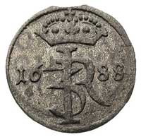 szeląg 1688, Gdańsk, rzadka moneta mocno niedoceniona w katalogach, ciemna patyna