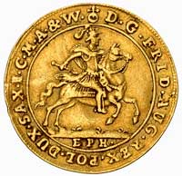 dukat 1702, Lipsk, Aw: Król na koniu, Rw: Tarcza herbowa, Merseb, 1436, Fr. 2806, złoto 3.38 g, mi..