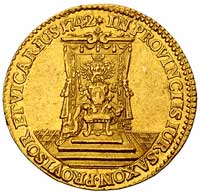 dukat wikariacki 1742, Drezno, Aw: Król na koniu, Rw: Tron, Merseb. 1700, Fr. 2865, złoto 3.43 g