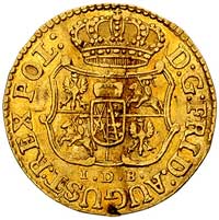 odbitka w złocie 1/24 talara 1757, Drezno, pod tarczą herbową literki IDB (Johanna Davida Billerta..
