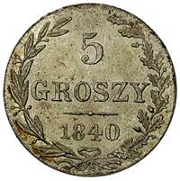 5 groszy 1840, Warszawa, cyfra 5 mniejsza i prosta, Plage 141, Bitkin 1193, bardzo ładne