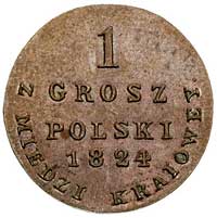 1 grosz z miedzi krajowej 1824, Warszawa, Plage 214, Bitkin 900, wyśmienity stan zachowania