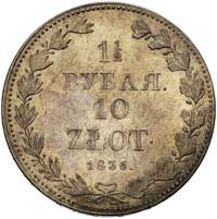 1 1/2 rubla = 10 złotych 1836, Warszawa, Plage 326, Bitkin 1132, minimalne rysy w tle, ale ładny e..