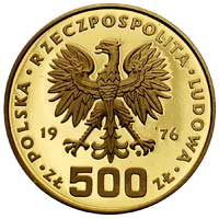 500 złotych 1976, Warszawa, Kazimierz Pułaski, na rewersie wypukły napis PRÓBA, złoto 29.85 g, Par..