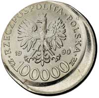 100.000 złotych 1990, Solidarność, moneta niecentrycznie wybita
