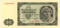 50 złotych 1.07.1948, seria A, 7-mio cyfrowa, Miłczak 138d, rzadki banknot drukowany w Szwecji