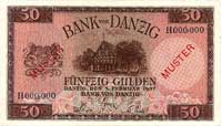 50 guldenów 5.02.1937 r, Miłczak G52 , perforowany napis CANCELLED i dwukrotny nadruk MUSTER seria..