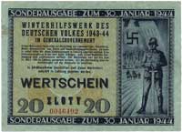 Pomoc Zimowa dla ludności niemieckiej w Generalnej Guberni - bon o wartości 20 złotych 1943-1944, ..