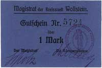 Wolsztyn (Wollstein)- 1 i 3 marki (1914), na odwrocie nadruk UNGÜLTIG, Keller 439.c, łącznie 2 szt..