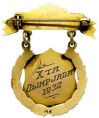 odznaka pamiątkowa X Olimpiady 1932 Z. N. P. (Związku Narodowego Polskiego) w USA, (obecnie Polish..
