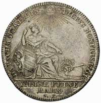 talar 1761, Aw: Postać siedzącej kobiety z tarczą herbową i napis wokoło, Rw: Orzeł cesarski dwugł..