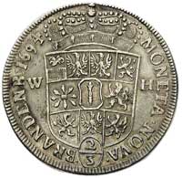 Fryderyk III 1688-1701, 2/3 talara (gulden) 1694, Emmerich, litery W-H po bokach tarczy herbowej, ..