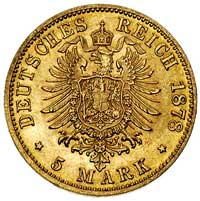 Karol 1864-1891, 5 marek 1878 F, Stuttgart, J. 291, Fr. 3875, złoto 1.99 g, rzadkie i ładne