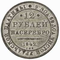 12 rubli 1842, Petersburg, Aw: Dwugłowy orzeł carski, Rw: Napisy, Bitkin 51 R3, Fr. 158, platyna, ..