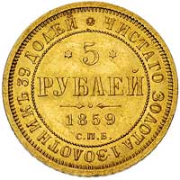 5 rubli 1859, Petersburg, Bitkin 5, Fr. 163, złoto 6.53 g, bardzo ładny egzemplarz