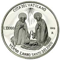 zestaw monet okolicznościowych 10.000 lirów, 1995, Rzym, Jan Paweł II, etui, Fischer 303 i 304, ra..