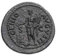 Neron 54-68, as, Aw: Popiersie w prawo i napis, Rw: Geniusz cesarza składa ofiarę przy ołtarzu, w ..