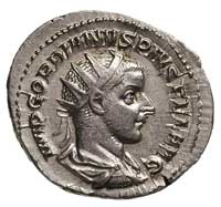Gordian III 238-244, antoninian, Aw: Popiersie w prawo w koronie radialnej i napis. Rw: Stojący So..