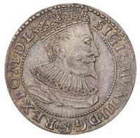szóstak 1596, Malbork, odmiana z małą głową króla, na rancie ślad po zapiłowaniu, ładna patyna