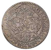 szóstak 1596, Malbork, odmiana z małą głową króla, na rancie ślad po zapiłowaniu, ładna patyna