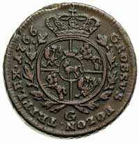 trojak 1766, Warszawa, większa głowa króla i wyższa korona nad tarczą herbową, Plage 157