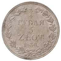 3/4 rubla = 5 złotych 1838, Warszawa, duże cyfry daty, Plage 361, Bitkin 1144