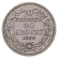 20 kopiejek = 40 groszy 1850, Warszawa, wieniec związany podwójnie, Plage 396, Bitkin 1263