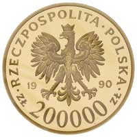 200 000 złotych 1990, USA, Solidarność, Parchimowicz 632, nakład 2000 sztuk, złoto 31.10 g, średni..
