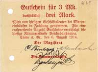 Koronowo /Crone a. Brahe), 1 i 3 marki 6.08.1914