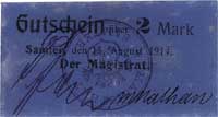 Szamotuły (Samter), 1 i 2 marki 15.08.1914, Keller 340.b, razem 2 sztuki, bardzo rzadkie