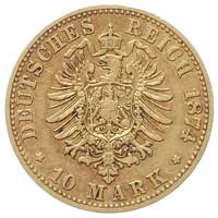 Mikołaj Fryderyk Piotr 1853-1900, 10 marek 1874/B, Hannover, J. 241, złoto 3.93 g, bardzo rzadkie,..