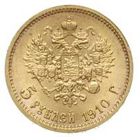 5 rubli 1910, Petersburg, Fr. 180, Bitkin 36 R, złoto 4.30 g, piękny egzemplarz, rzadki rocznik