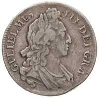 Wilhelm III 1694-1702, korona 1696, Seaby 3470, grafitti w tle, wada blachy