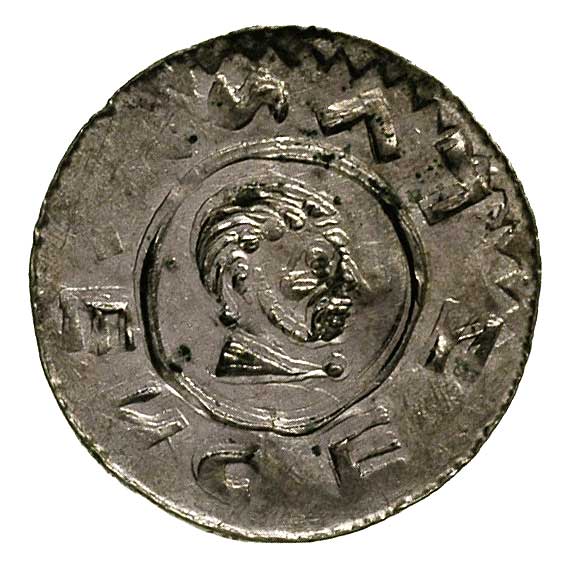 Wratysław II 1054-1061-1092, denar, Aw: Głowa w prawo, Rw: Ręka z kopią, Cach 353 b