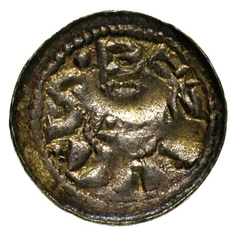 denar książęcy, Aw: Głowa w perełkowej obwóbce w otoku napis BEZLAVS, Rw: Jeździec na koniu, z tyłu krzyż, Stronczyński 33 h, 0.64 g, piękna, wyraźna moneta
