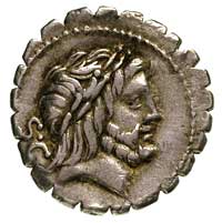 Q. Antonius Balbus 83 pne, denar, Aw: Głowa Jupitera w wieńcu laurowym z tyłu litery S.C, Rw: Wikt..