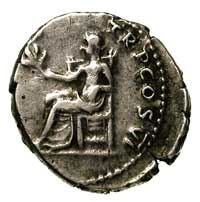 Wespazjan 69-79, denar, Aw: Głowa cesarza w wieńcu laurowym w prawo, Rw: Siedząca PAX, RIC 90