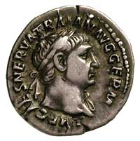 Trajan 98-117, denar, Aw: Głowa cesarza w prawo, Rw: Victoria krocząca w lewo, w otoku napis, RIC 60