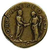Hadrian 117-138, sestercja, Aw: Popiersie w prawo, Rw: Hadrian ściskający rękę Fortuny, RIC 761, ł..