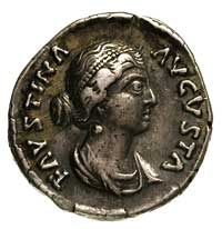 Faustyna Młodsza żona Marka Aureliusza, denar, Aw: Popiersie w prawo, Rw: Stojąca Junona (lub Faus..