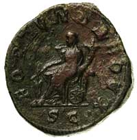 Gordian III 238-244, sestercja, Aw: Popiersie w prawo, Rw: Siedząca Fortuna, w otoku napis FORTUNA..