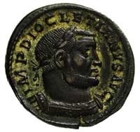 Dioklecjan 284-305, folis, Aw: Popiersie w prawo, Rw: Stojący Geniusz, w otoku napis GENIO POPVLI ..