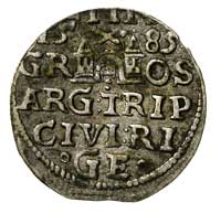 trojak 1585, Ryga, duże, rzadziej spotykane popiersie króla, Gerbaszewski 28, patyna