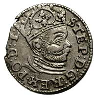trojak 1585, Ryga, małe popiersie króla, Gerbasz