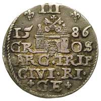 trojak 1586, Ryga, małe popiersie króla, Gerbasz