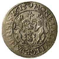 ort 1615, Gdańsk, odmiana z dużym popiersiem króla i wąską tarczą herbową, rysy na awersie, delika..