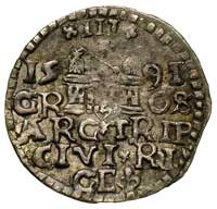 naśladownictwo transylwańskie trojaka ryskiego z datą 1591, srebro, 1.48 g, patyna